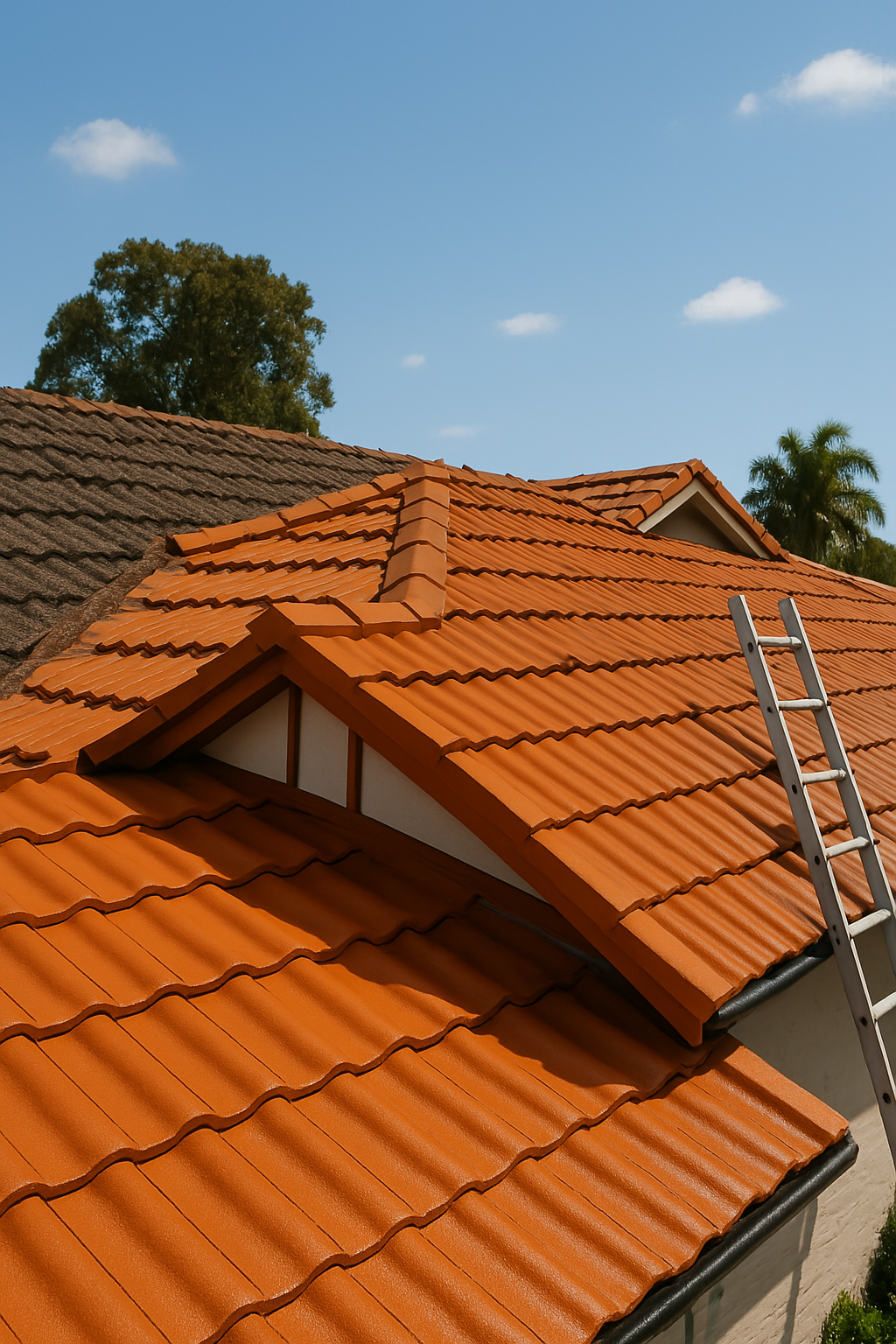 Roof restoration showing new terracotta tiles