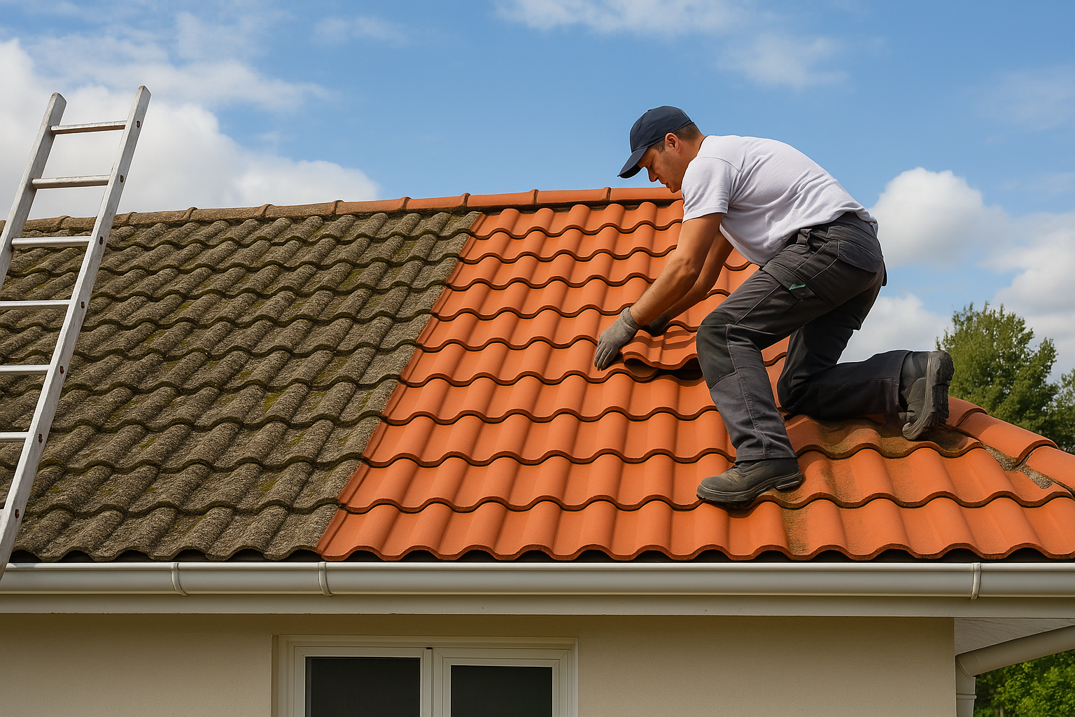 Professional roof restoration in progress